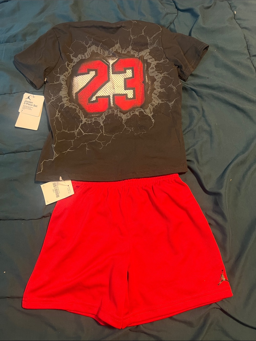 Jordan Black Short-Sleeve Top and Red Shorts Pajama Set